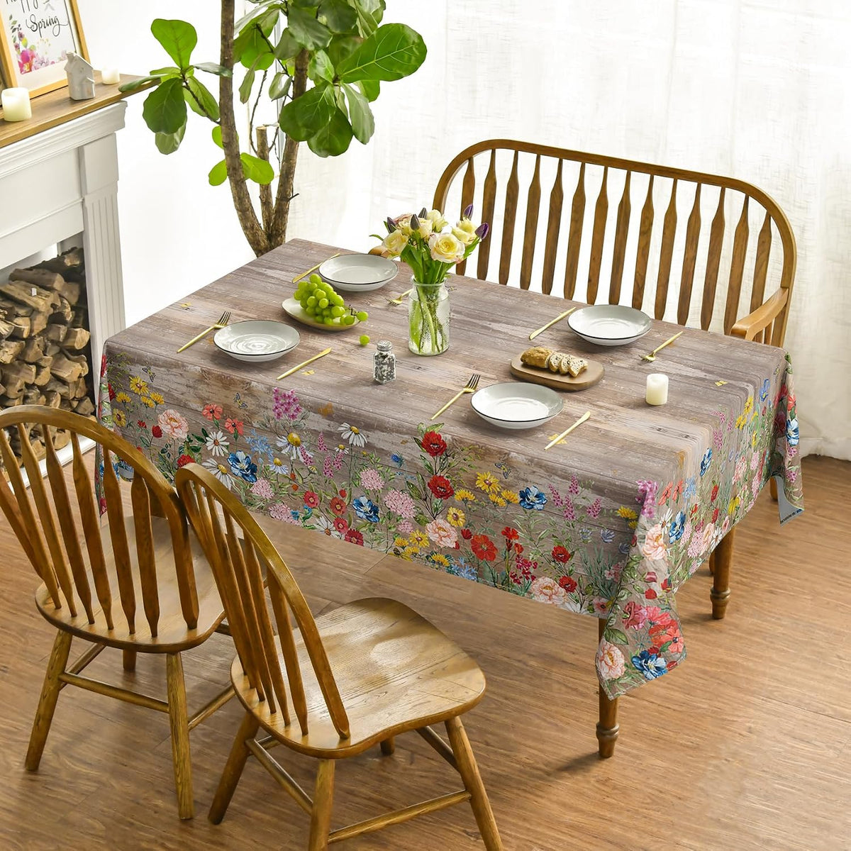 Horaldaily Spring Tablecloth 60 x 120 Inch Rectangular Flowers Brown