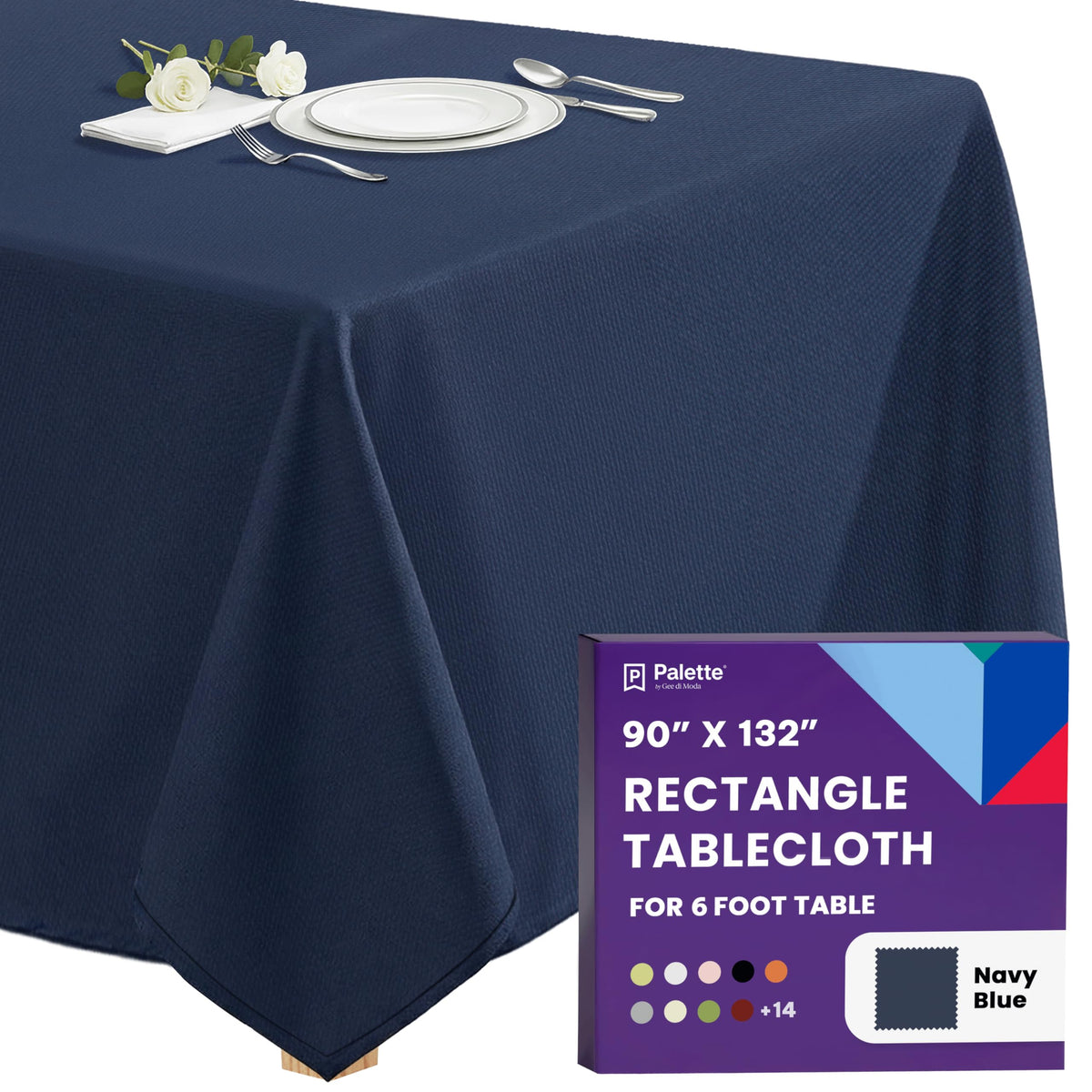 Gee Di Moda Rectangle Tablecloth - 70 x 120 Inch Navy Blue Table Cloth for 6 or 8 Foot Rectangle Tables - Heavy Duty Washable Fabric - for Holiday Party, Dinner, Weddings, Baby Shower & Events