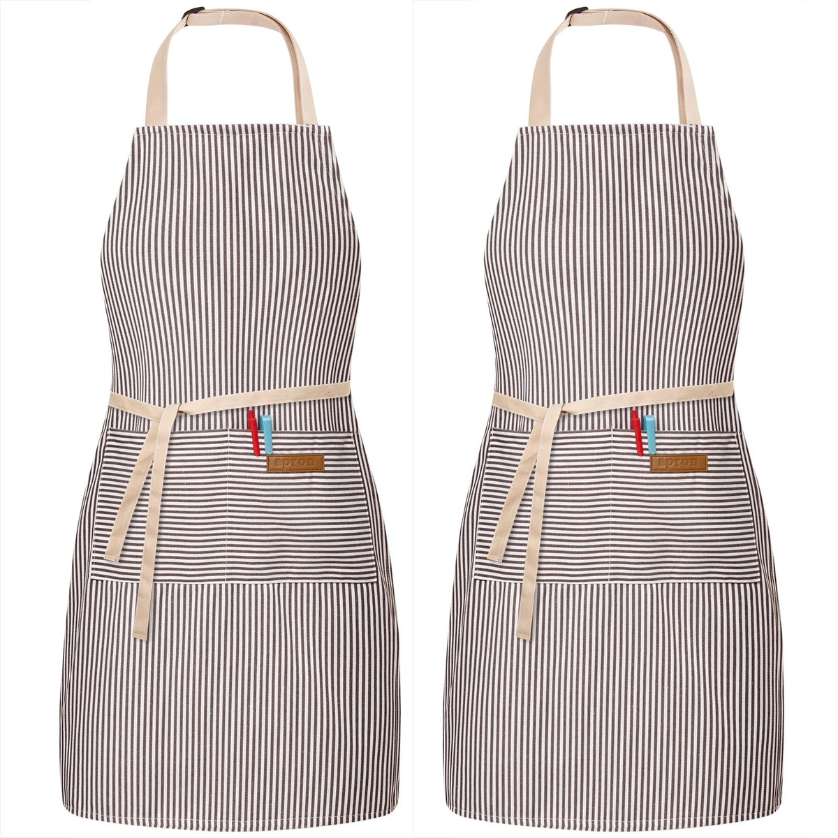 BeLuyi 2 Pack Adjustable Bib Apron with 2 Pockets Chef Cooking Kitchen Restaurant Aprons for Women Men