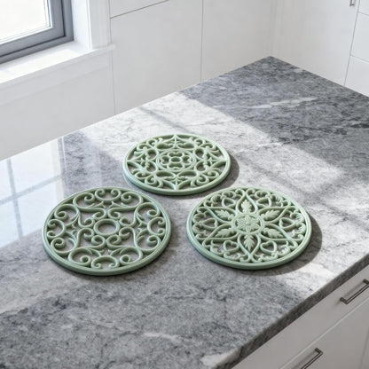 ME.FAN Trivets for Dishes/Pots/Pans, 3 Pcs Silicone Mats, Flexible/Durable/Non Slip Hot Pads to Protect Table and Counter Top (Desert Sage)