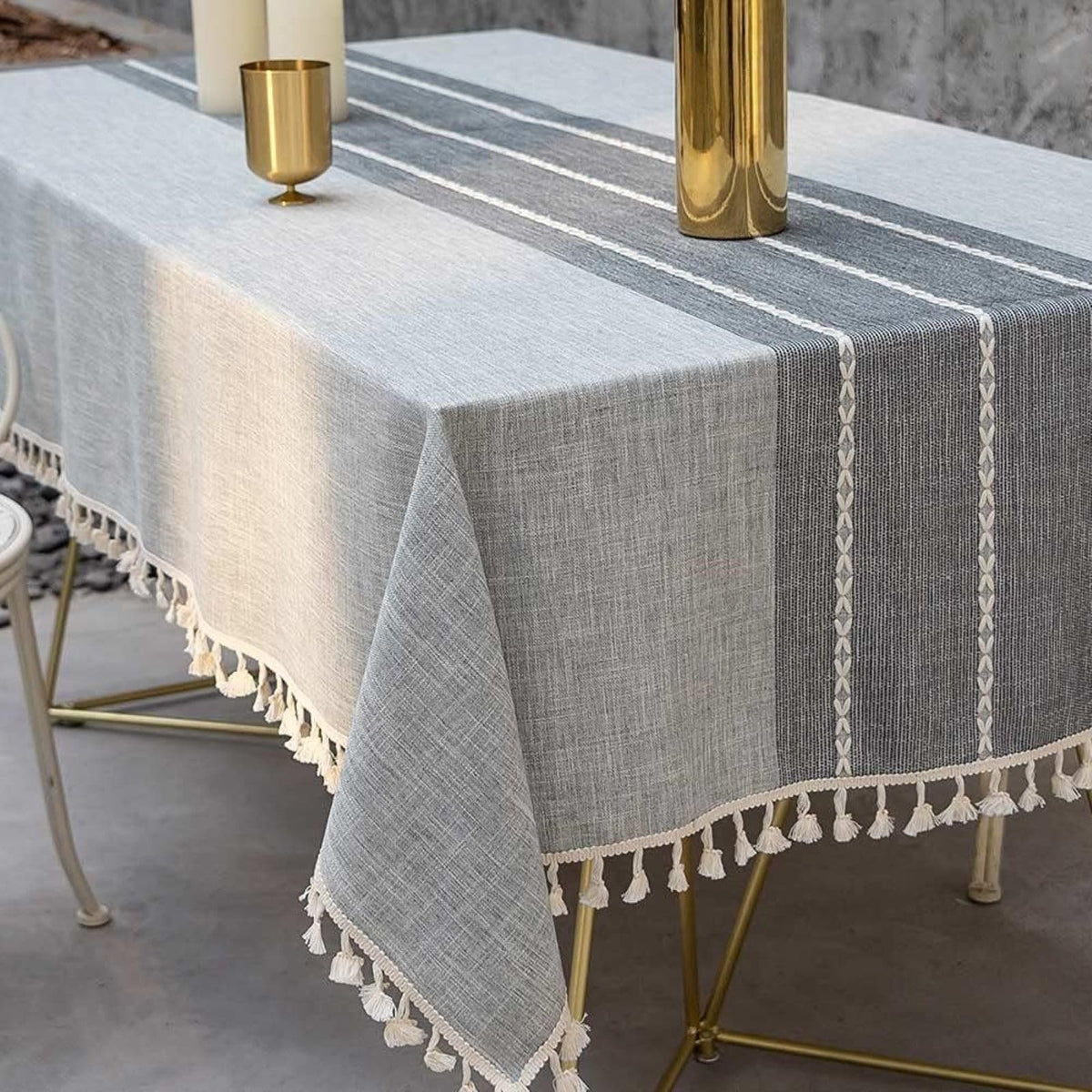 Deep Dream Tablecloth, Embroidered Waterproof Table Cloth Cotton Linen Wrinkle Free Anti-Fading Tablecloths Washable Dust-Proof Table Cover for Kitchen Dinning Party Christmas, 55 x 70 Inch - New Gray