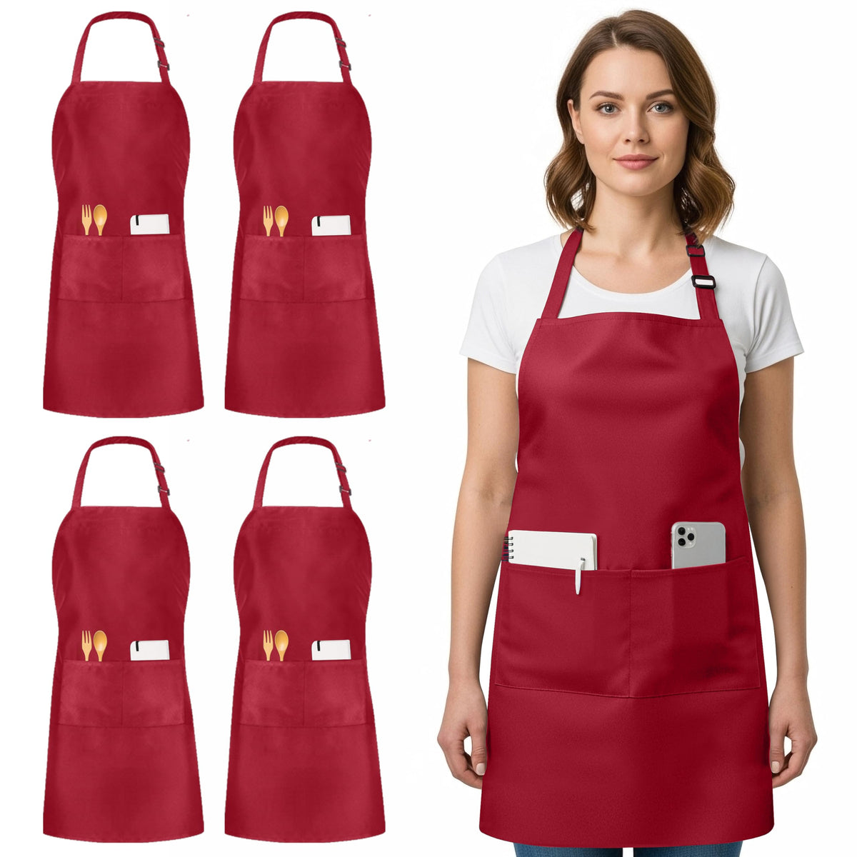 Utopia Kitchen Bib Aprons 4 Pack Adjustable With 2 Pockets
