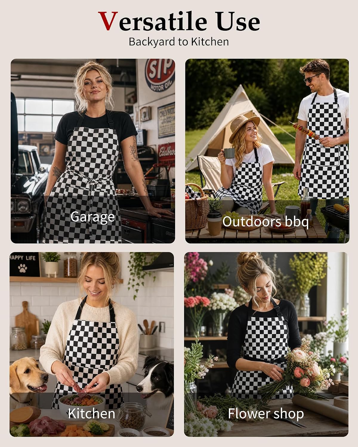 Adjustable Bib Apron with 2 Pockets Cooking Kitchen Chef
