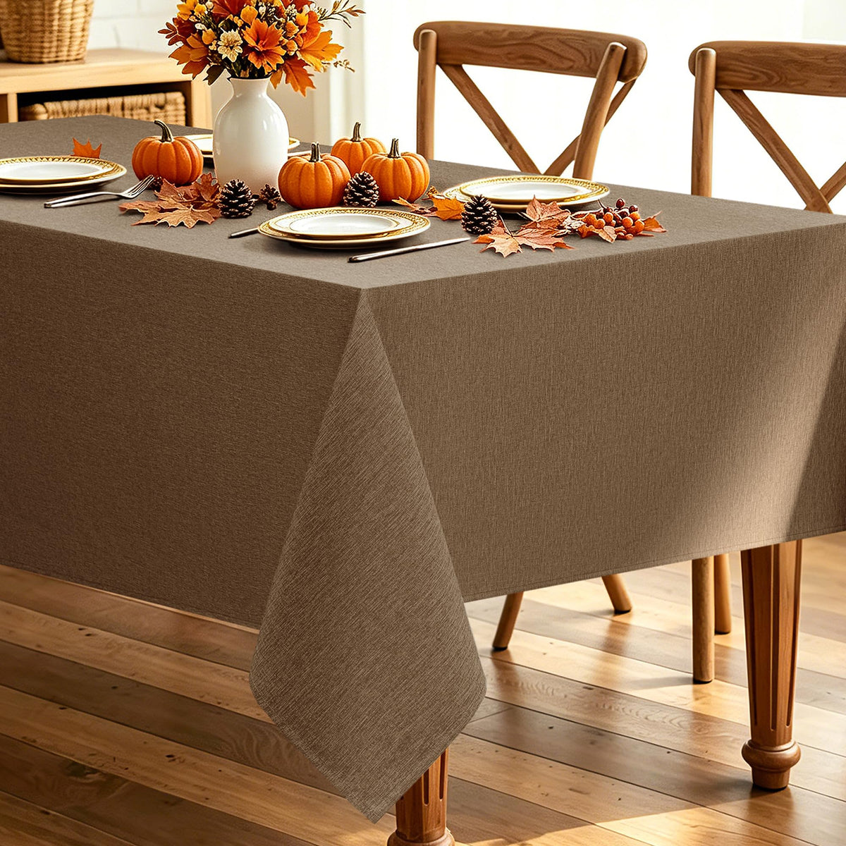 Decorelia Linen Textured Fall Tablecloth Rectangular Burnt Orange, 52"x70"
