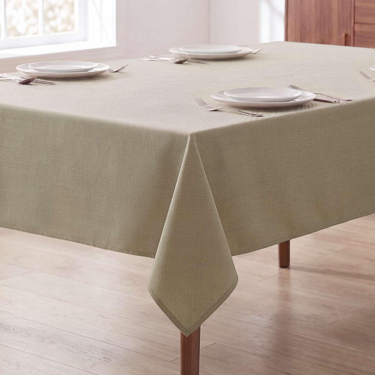 H.VERSAILTEX Linen Table Cloths Rectangle 60 x 84 Inch Premium Tablecloth Spill-Proof Waterproof Table Cover for Dining Buffet Feature Extra Soft and Thick Fabric Wrinkle Free, Natural