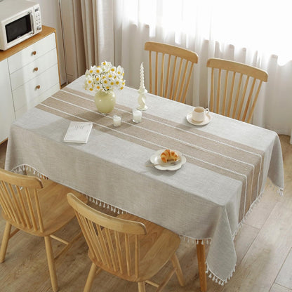 JIALE Tablecloths for Rectangle Tables, Cotton Linen Table Cloth Waterproof Tablecloth Wrinkle Free Farmhouse Dining Tables Cover, Soft Fabric Table Cloths with Tassels, Brown, 55" X 70", 4-6 Seats