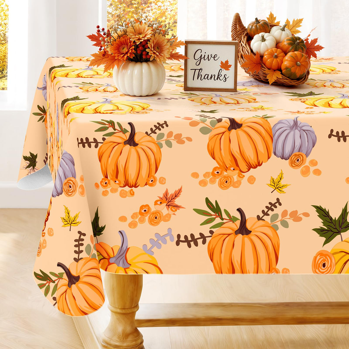 Smiry Rectangle Table Cloth, Waterproof Vinyl Tablecloths with Flannel Backing, Wipeable Spillproof Plastic Table Cover for Dining, Indoor and Outdoor (Champagne, 60 "x 84")