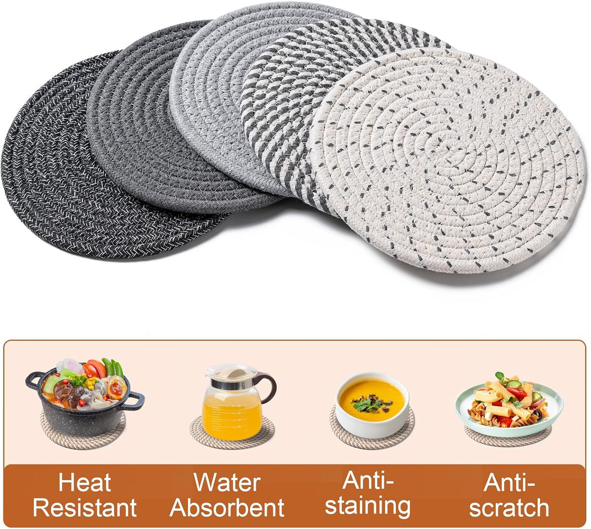 7 Inch Trivets for Hot Dishes, Pot Holders for Kitchen, Hot Pads, Coasters