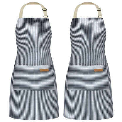 NLUS 2 Pack Kitchen Cooking Aprons, Adjustable Bib Soft Chef Apron with 2 Pockets for Men Women(Black/Brown Stripes)