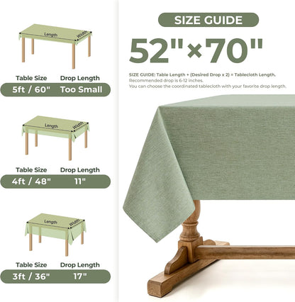 Decorelia Sage Green Linen Textured Tablecloth Rectangular 52 x70 Inch