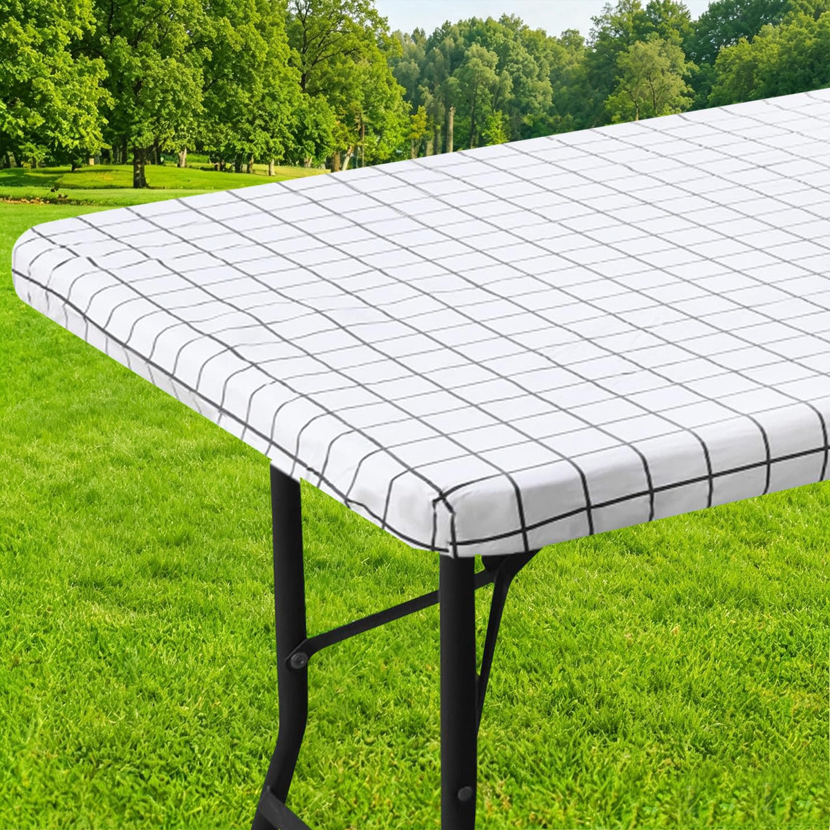 Smiry 6 Foot Picnic Table Cloth, Flannel Backed Fitted Vinyl tablecloths