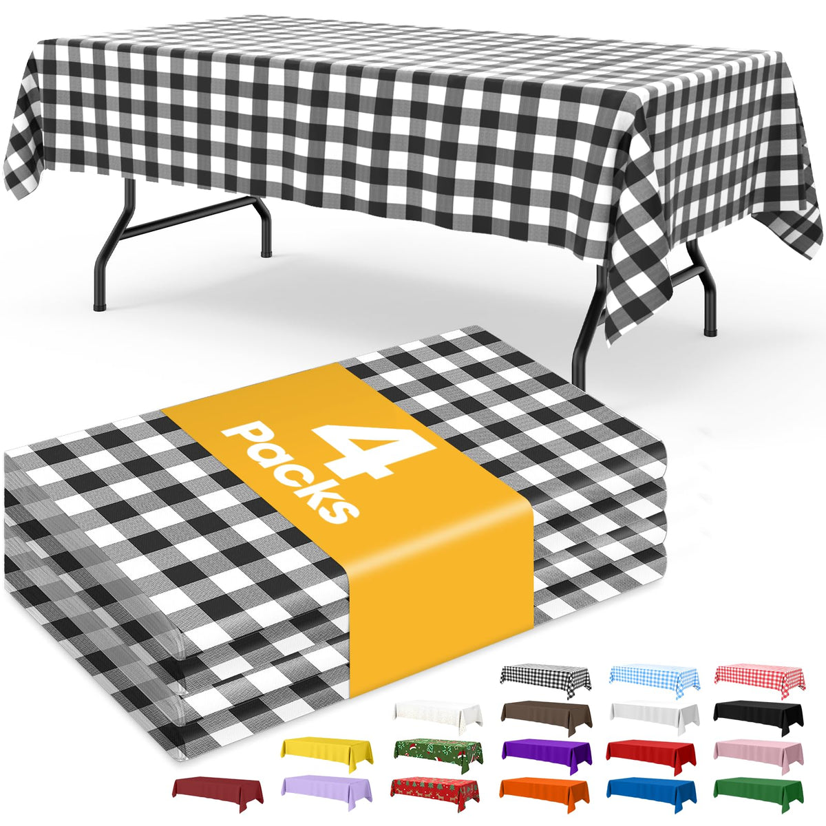Niuara Black Plastic Table Cloth Disposable, 4 Pack, 54 x 108 in