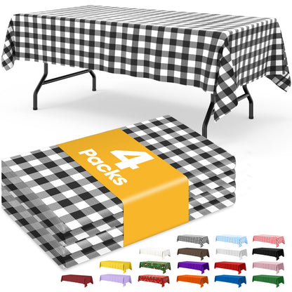 Niuara Black Plastic Table Cloth Disposable, 4 Pack, 54 x 108 in