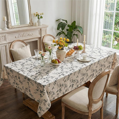 jinchan Black Farmhouse Floral Linen Rectangle Table Cloth 52 x 70 Inch