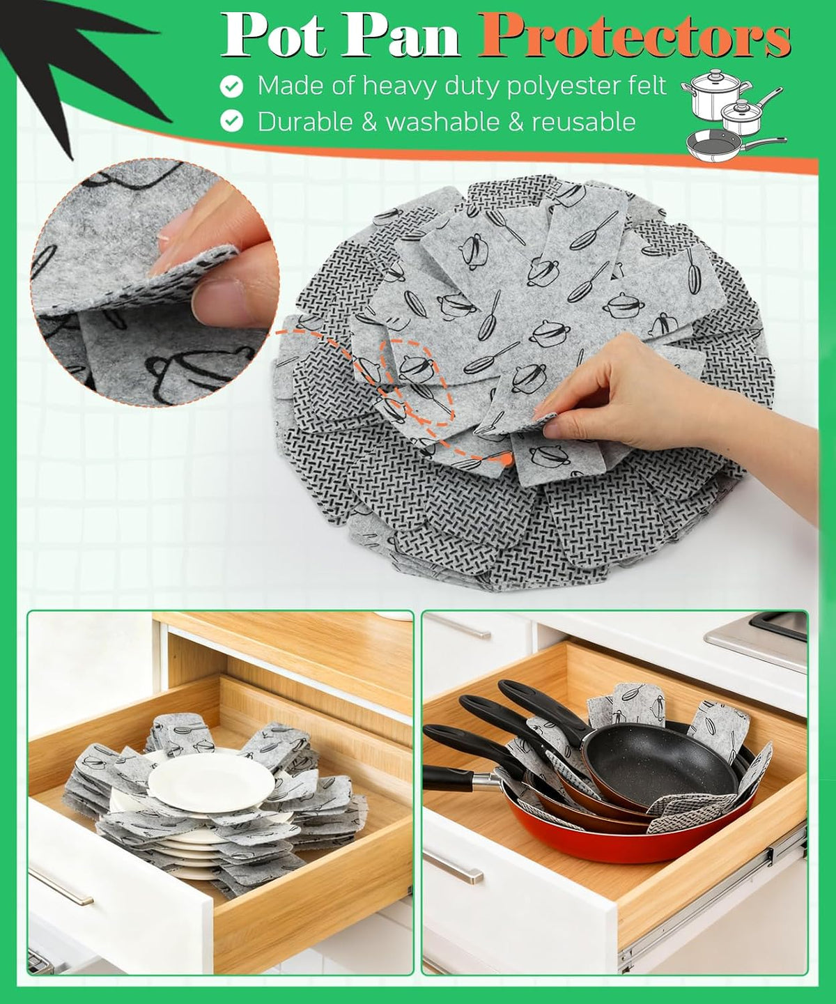 BOYAN Pot and Pan Protectors for Stacking, 6pcs & 3 Sizes, Separator Pads