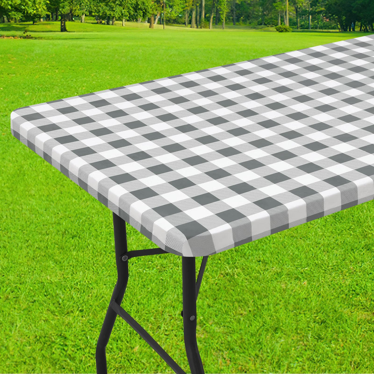 Smiry 6 Foot Picnic Table Cloth, Flannel Backed Fitted Vinyl tablecloths