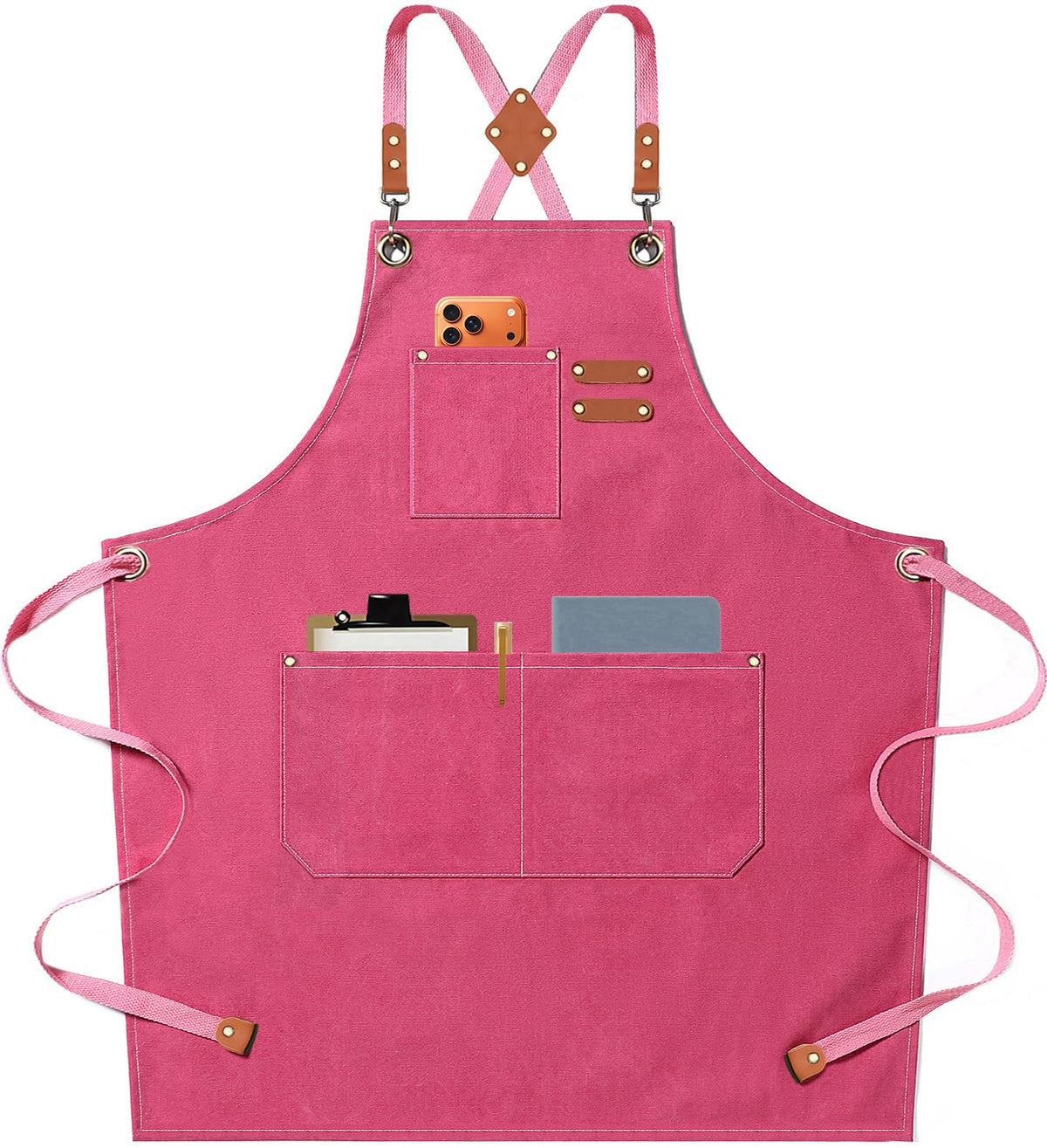 AFUN Chef Aprons for Men Women with Oversized Pockets, 16-Ounce Cotton Canvas Cross Back Heavy Duty Work Apron (Black)