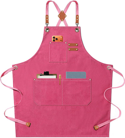AFUN Chef Aprons for Men Women with Oversized Pockets, 16-Ounce Cotton Canvas Cross Back Heavy Duty Work Apron (Black)