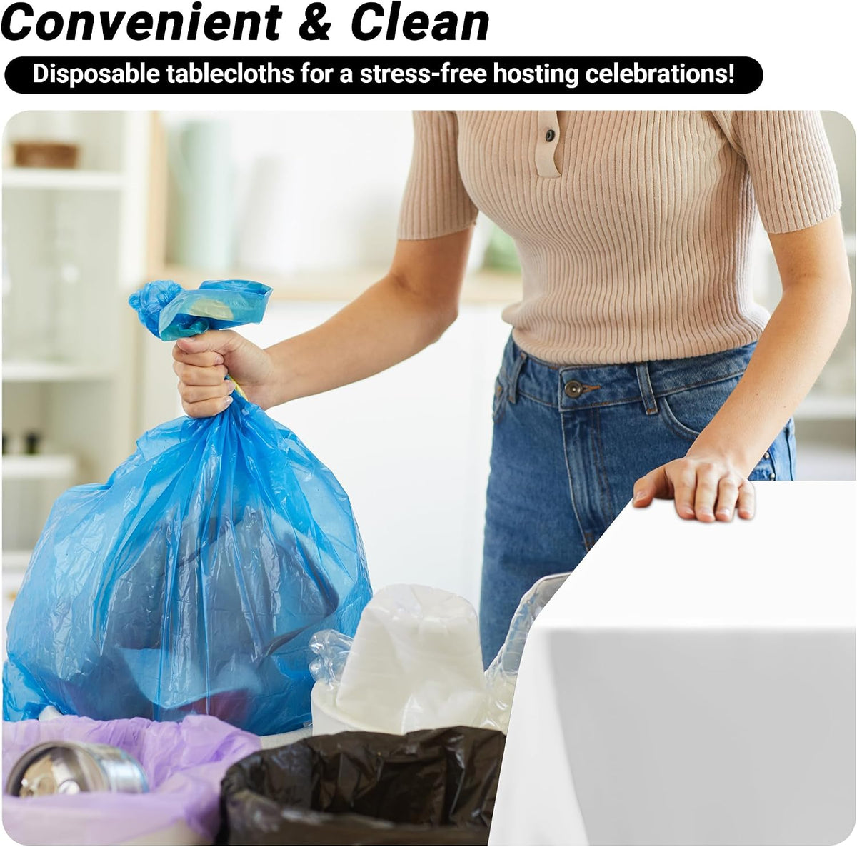 QZYL 4 Packs White Plastic Tablecloth, Large Sturdy Disposable Table Cloth