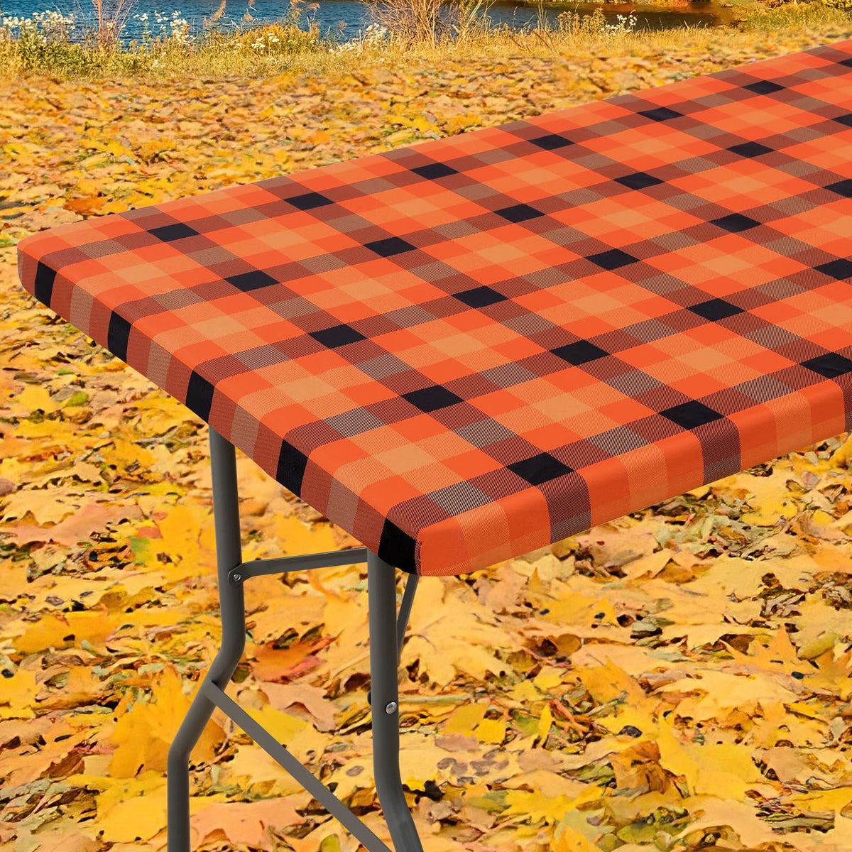 Smiry 6 Foot Picnic Table Cloth, Flannel Backed Fitted Vinyl tablecloths