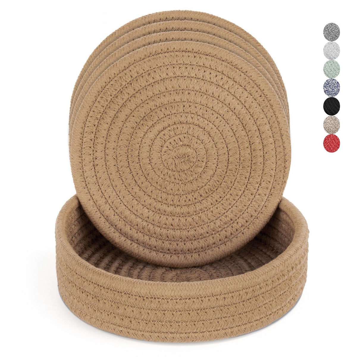 Trivets for Hot Dishes, Pots and Pans, Hot Pads with Storage Basket, Pot Holders for Kitchen, Heat Resistant Mat Protect Counter Home Essentials, Farmhouse Decor (Mix Brown 5 PCS)