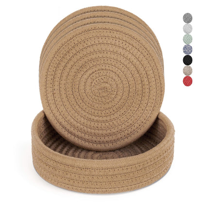 Trivets for Hot Dishes, Pots and Pans, Hot Pads with Storage Basket, Pot Holders for Kitchen, Heat Resistant Mat Protect Counter Home Essentials, Farmhouse Decor (Mix Brown 5 PCS)