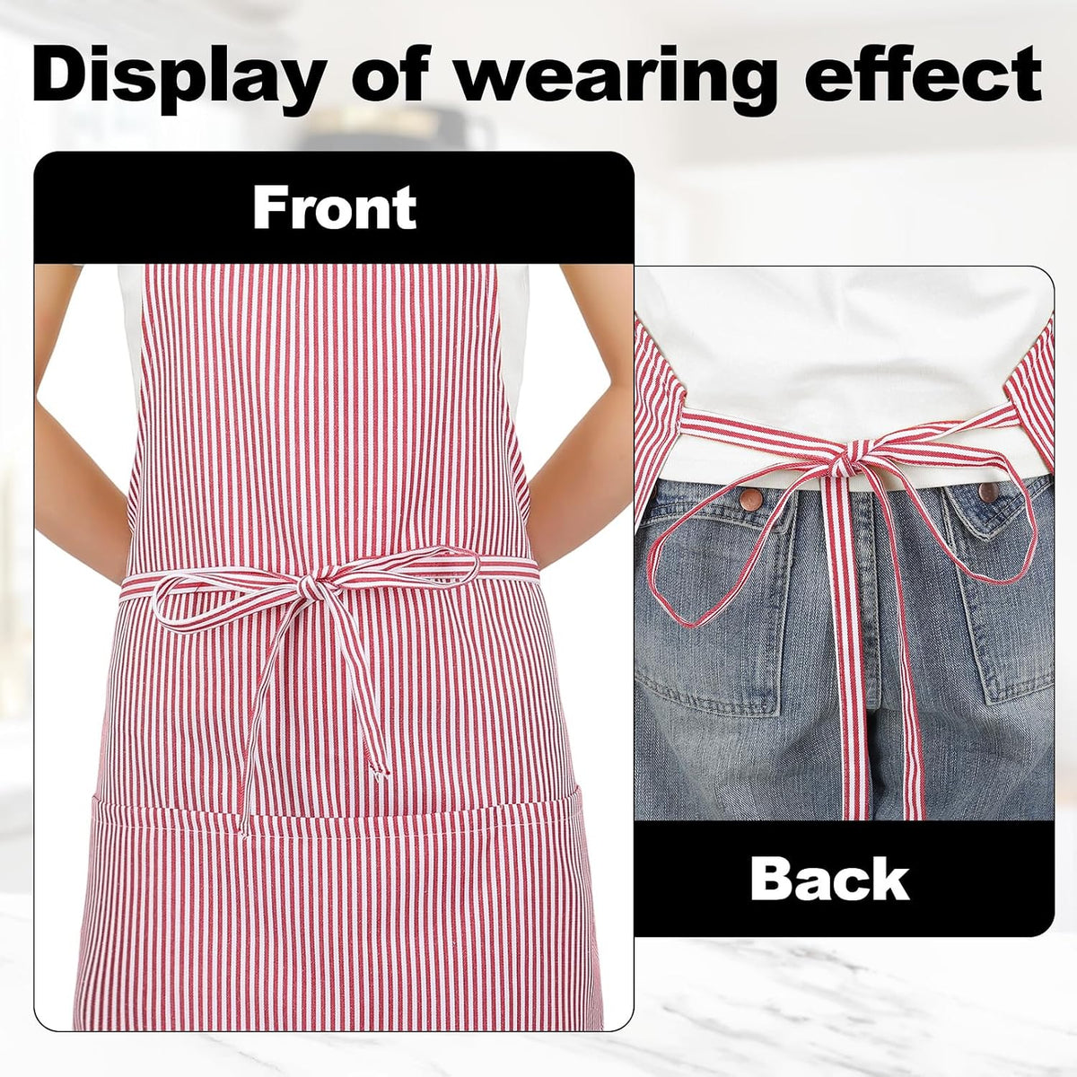 2 Pack Unisex Chef Apron Stripes Kitchen Aprons with 3 Pockets