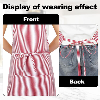 2 Pack Unisex Chef Apron Stripes Kitchen Aprons with 3 Pockets