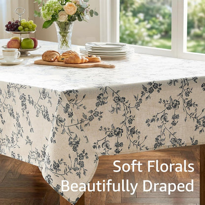 jinchan Black Farmhouse Floral Linen Rectangle Table Cloth 52 x 70 Inch