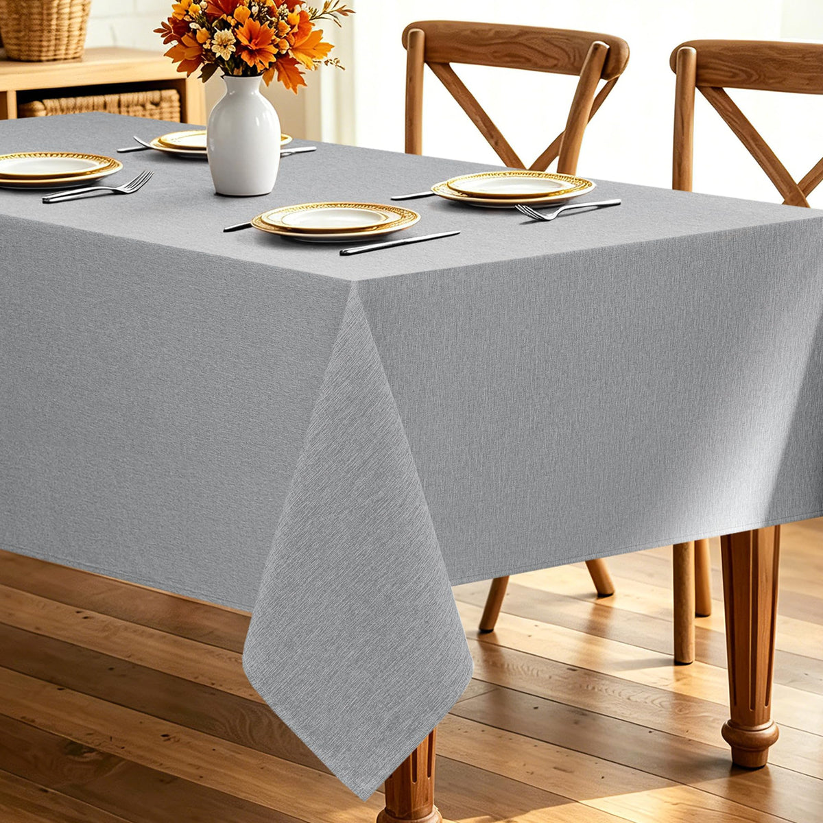 Decorelia Linen Textured Fall Tablecloth Rectangular Burnt Orange, 52"x70"