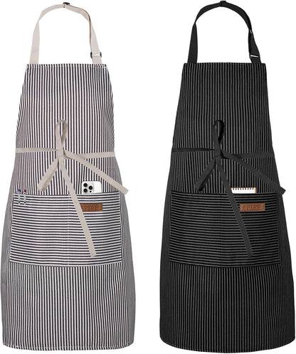 Serrenf 2 Pack Apron, Cooking Kitchen Aprons, Adjustable Bib Apron with 2 Pockets for Men Women Chef Apron