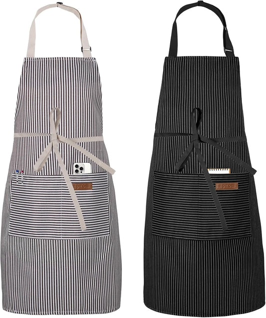 Serrenf 2 Pack Apron, Cooking Kitchen Aprons, Adjustable Bib Apron with 2 Pockets for Men Women Chef Apron