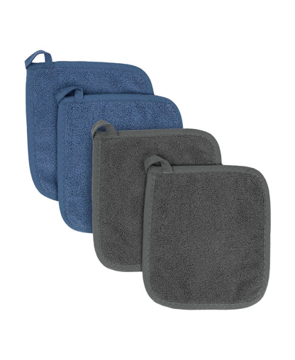 RITZ Terry Potholder & Hot Pad: Unparalleled Heat Resistant, Durable 100% Cotton – Ergonomically Designed for Optimal Grip – Easy-Care Machine Washable – 4-Pack, Federal Blue
