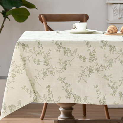jinchan Black Farmhouse Floral Linen Rectangle Table Cloth 52 x 70 Inch