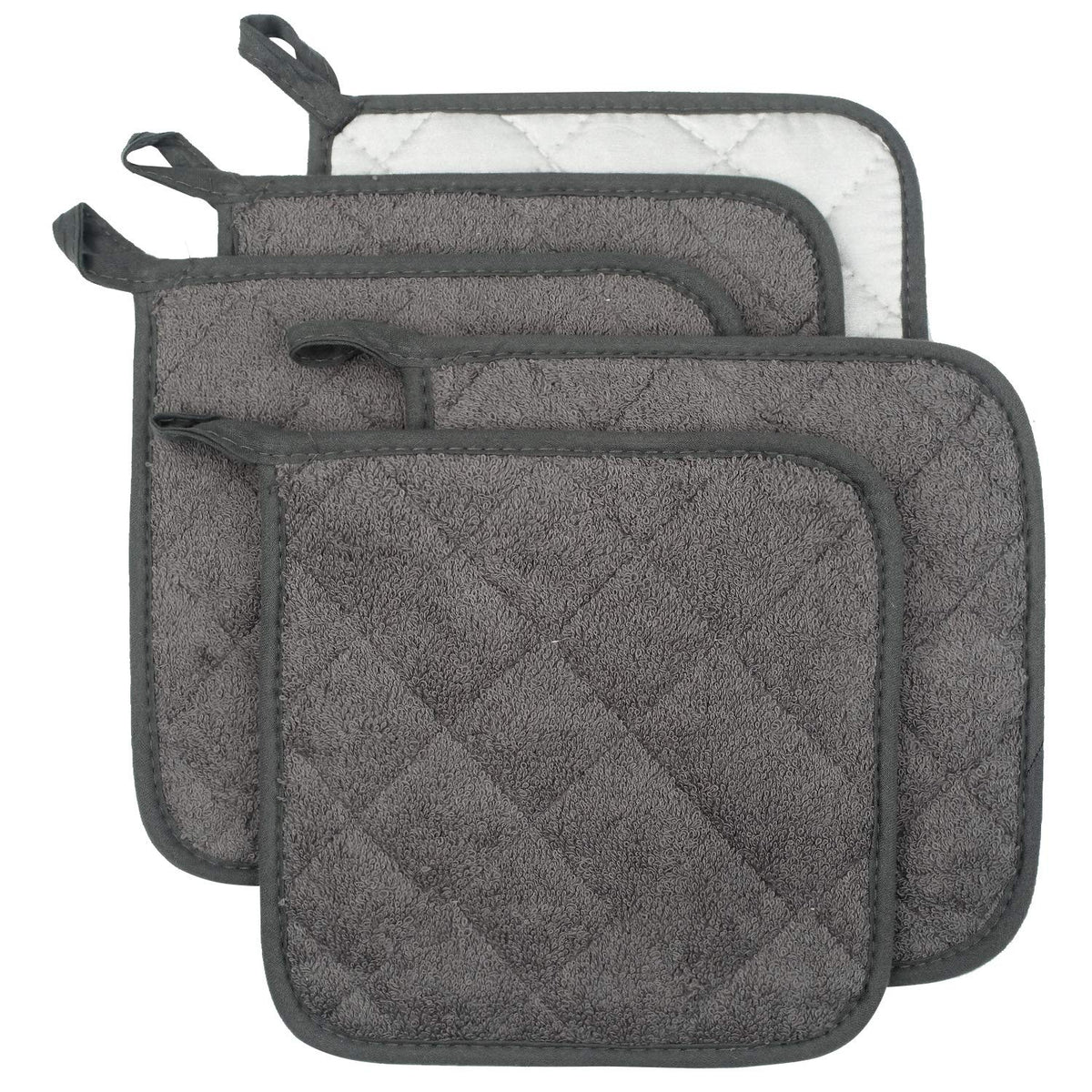 Pot Holders for Kitchen, 100% Cotton Terry Pot Holder Set of 5, Heat Resistant Hot Pads for Cooking, Baking, Hot Dishes and Countertop Protection, Olive Green