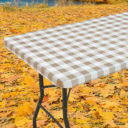 Smiry 6 Foot Picnic Table Cloth, Flannel Backed Fitted Vinyl tablecloths