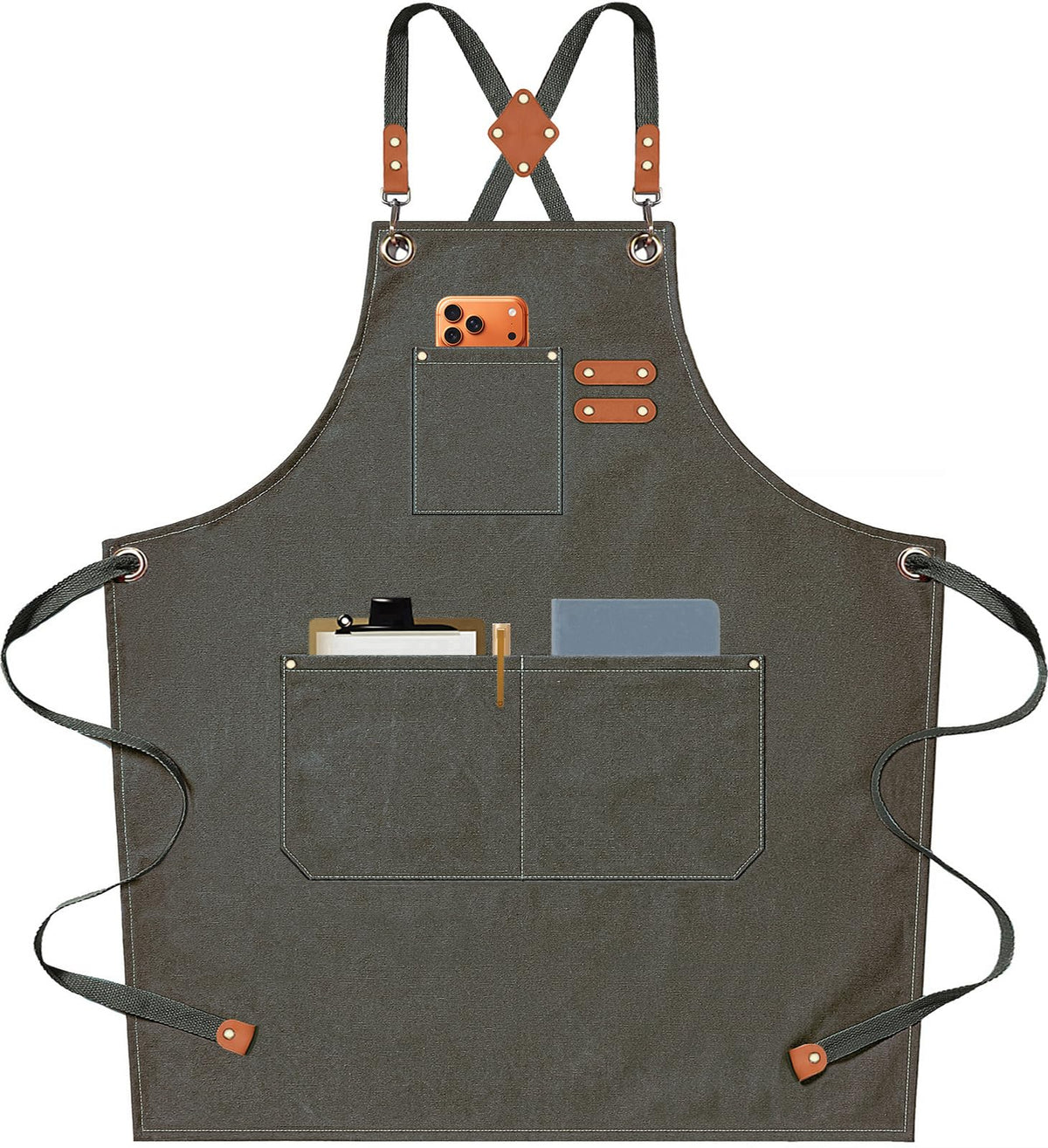 AFUN Chef Aprons for Men Women with Oversized Pockets, 16-Ounce Cotton Canvas Cross Back Heavy Duty Work Apron (Black)