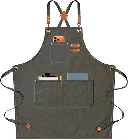 AFUN Chef Aprons for Men Women with Oversized Pockets, 16-Ounce Cotton Canvas Cross Back Heavy Duty Work Apron (Black)