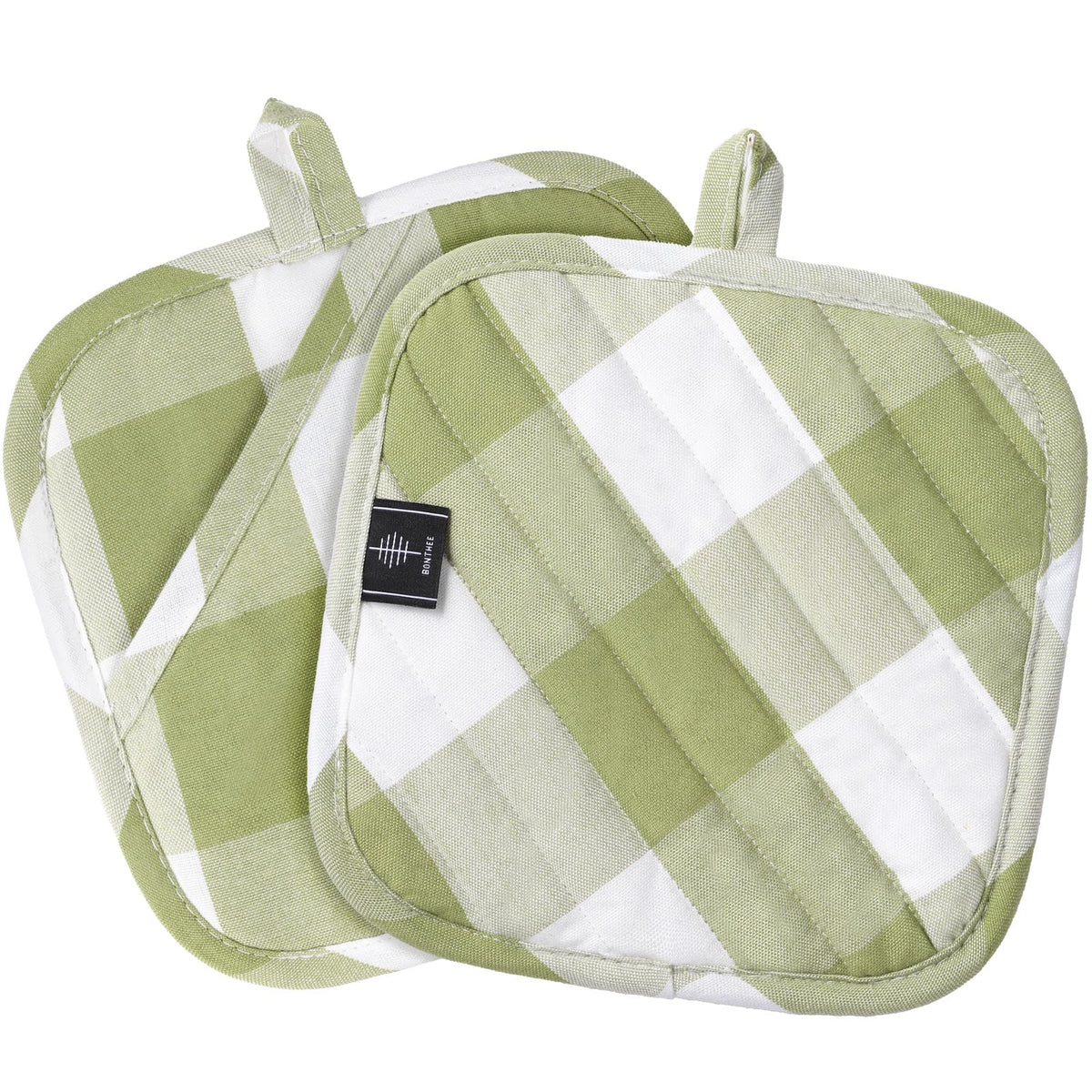 Cotton Pot Holders for Kitchen Heat Resistant Potholder Hot Pads Trivet Coaster Non-Slip Potholders Set for Cooking and Baking (2, Green Plaid, Square，8.27 in²)
