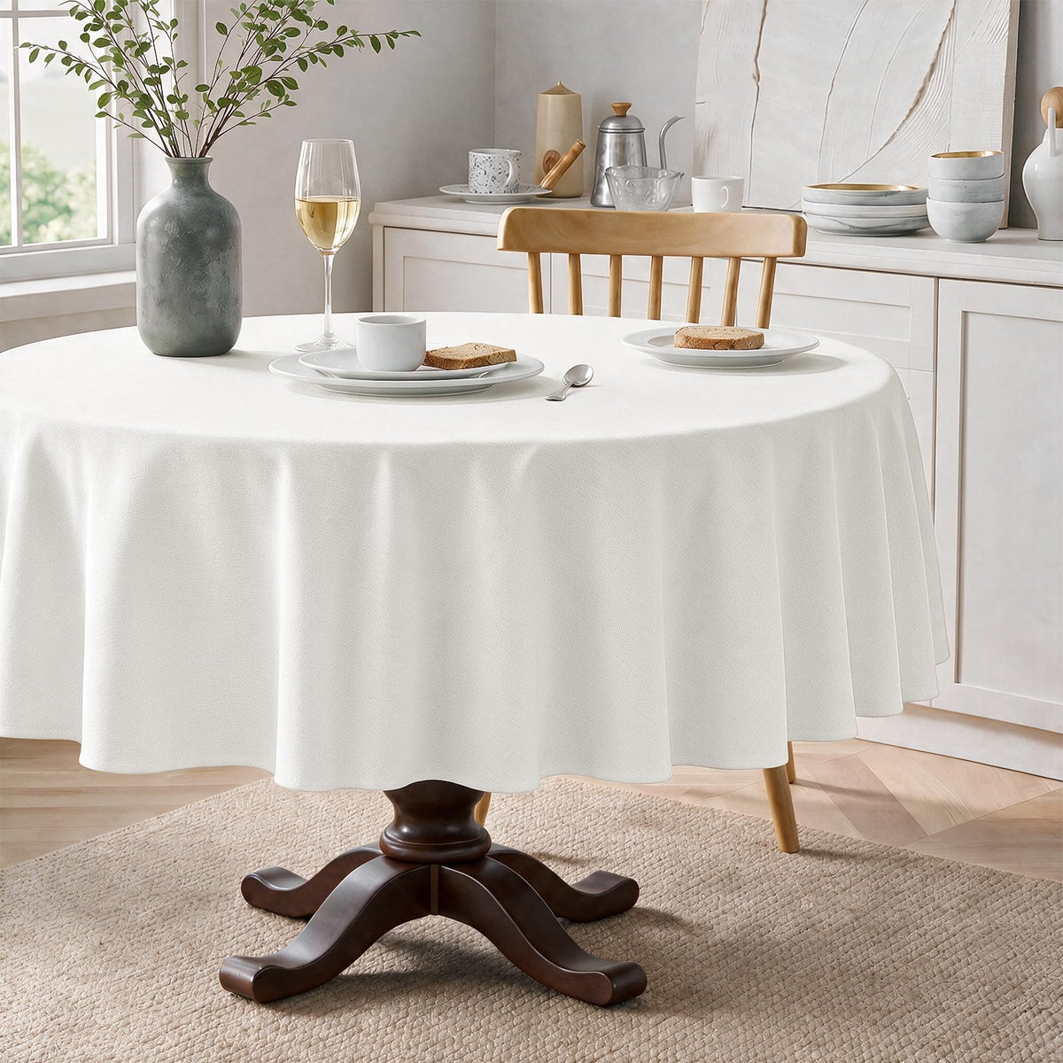 Veblandy Rectangle Tablecloth Linen Textured Waterproof & Stain Resistant Table Cloth Wrinkle Free Decorative Fabric Farmhouse Table Cover for Dining/Party/Buffet/Wedding, 60 x 104 Inch, Sage Green