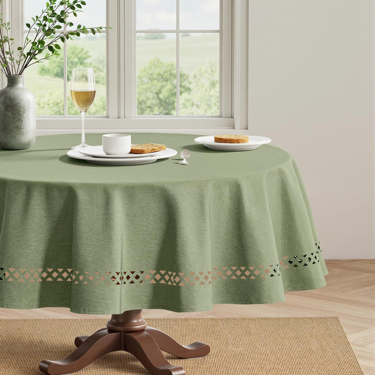 MIULEE Pink Rectangle Tablecloth with Decorative Cutouts 52x70 Inch