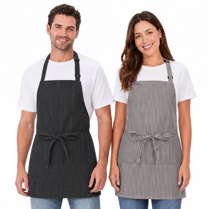 2 Pack Unisex Chef Apron Stripes Kitchen Aprons with 3 Pockets