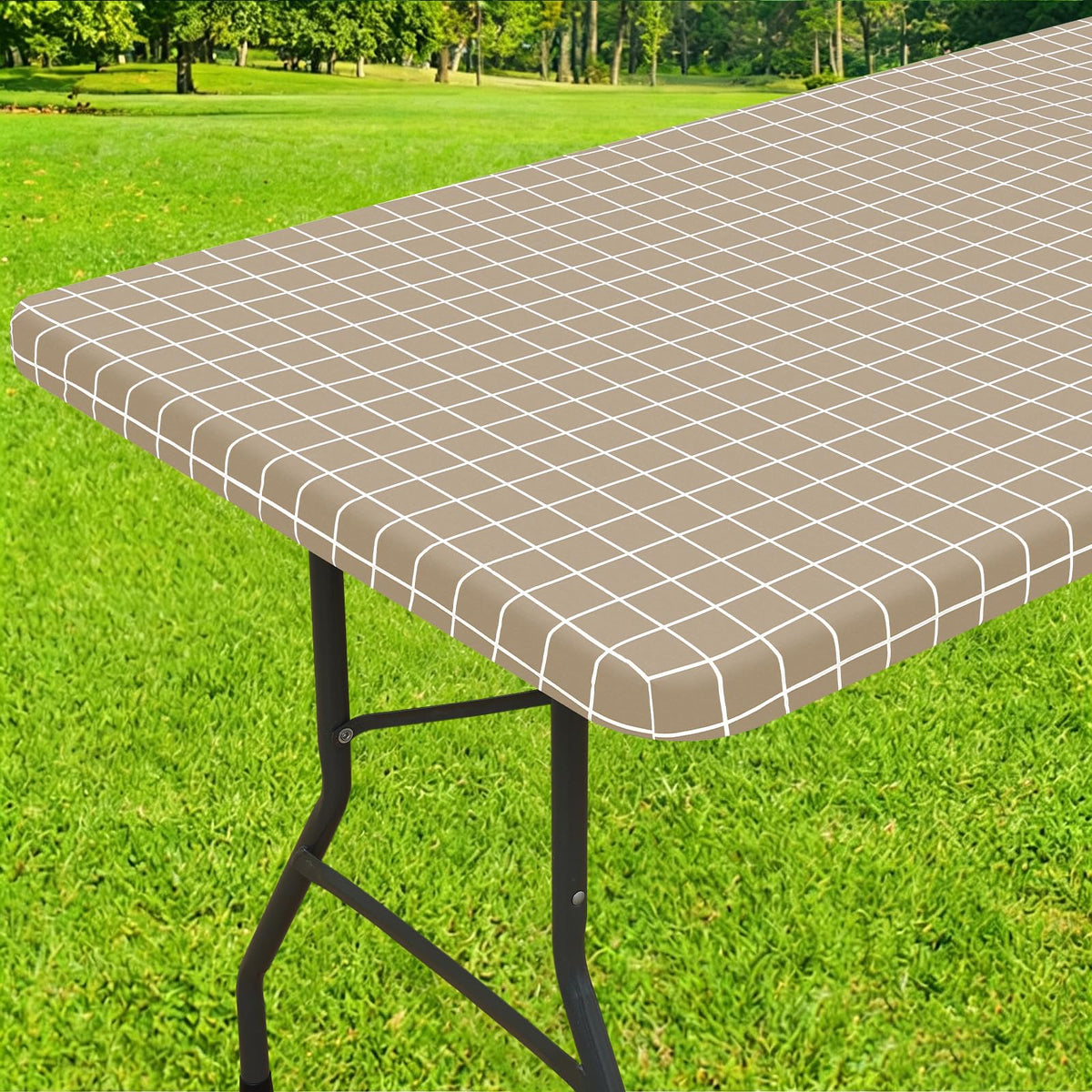Smiry 6 Foot Picnic Table Cloth, Flannel Backed Fitted Vinyl tablecloths