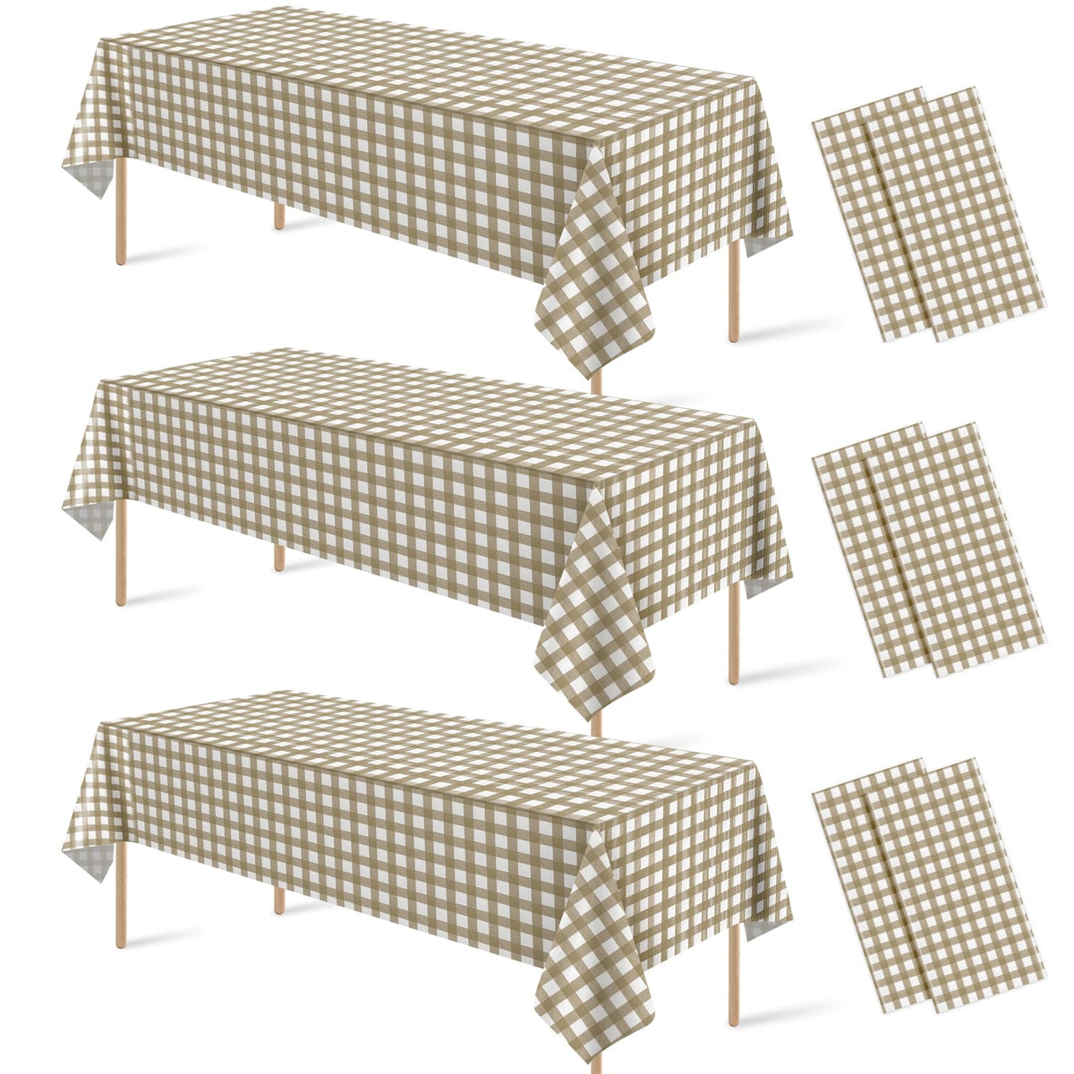 3 Pcs Sage Green Gingham Tablecloths, Checkered Table Covers 54 x 108 Inch