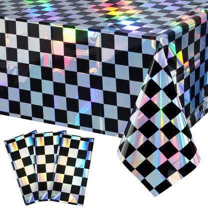FunnyPars 4 Pack Iridescent Plastic Tablecloths, Disposable Table Covers