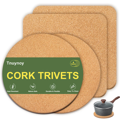4 PCS Heat Resistant Cork Trivets for Hot Dishes, Hot Pots and Pans