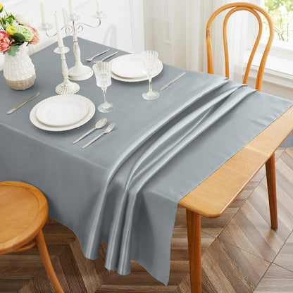 1 Pack Silver Satin Tablecloth, 58 x 102 Inches, Rectangle