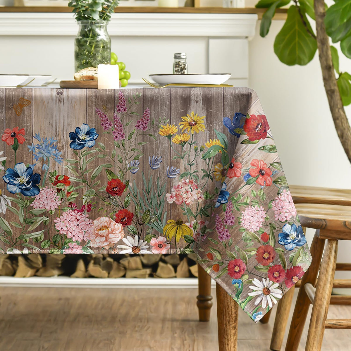 Horaldaily Spring Tablecloth 60 x 120 Inch Rectangular Flowers Brown