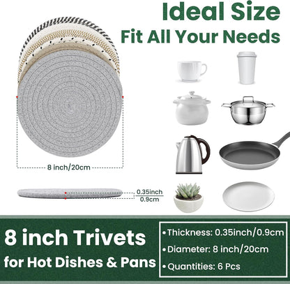 8 Inch Trivets for Hot Dishes, Hot Pots and Pans, 6 Pcs