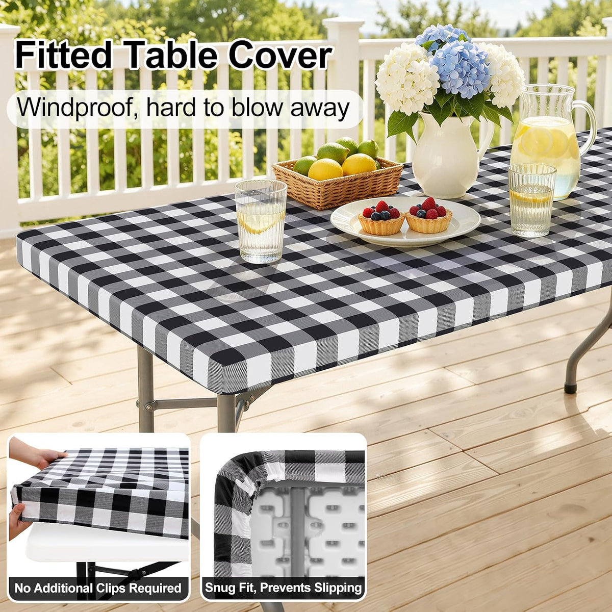 Smiry 6 Foot Picnic Table Cloth, Flannel Backed Fitted Vinyl tablecloths